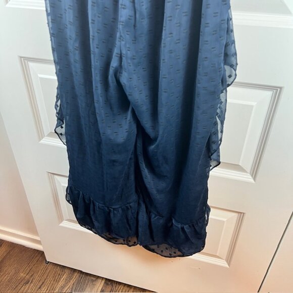 Walter Baker Navy Ruffle Jumpsuit XS Flutter Sleeve Swiss Dot Sheer Overlay - Picture 10 of 12